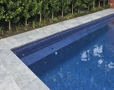 Pearl Grey Drop Face Pool Coping Tiles, grey tiles, dark tiles, black tiles, stone pavers sydney
