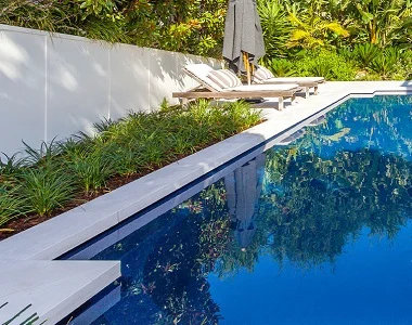 white drop face pool coping tiles, white pool coping tiles, white pool pavers, stone pavers australia