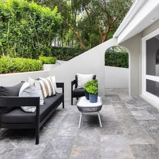 silver travertine tiles backyard paving
