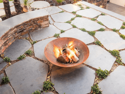 bluestone stepping stones firepit area